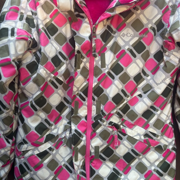 Girls Columbia Hooded Winter Coat - Size 14/16 - Pink/Gray/Olive - Picture 4 of 12